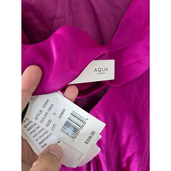 Aqua Formal Satin Cowl Open Back Gown Size 0 Magenta NEW - Picture 5 of 6